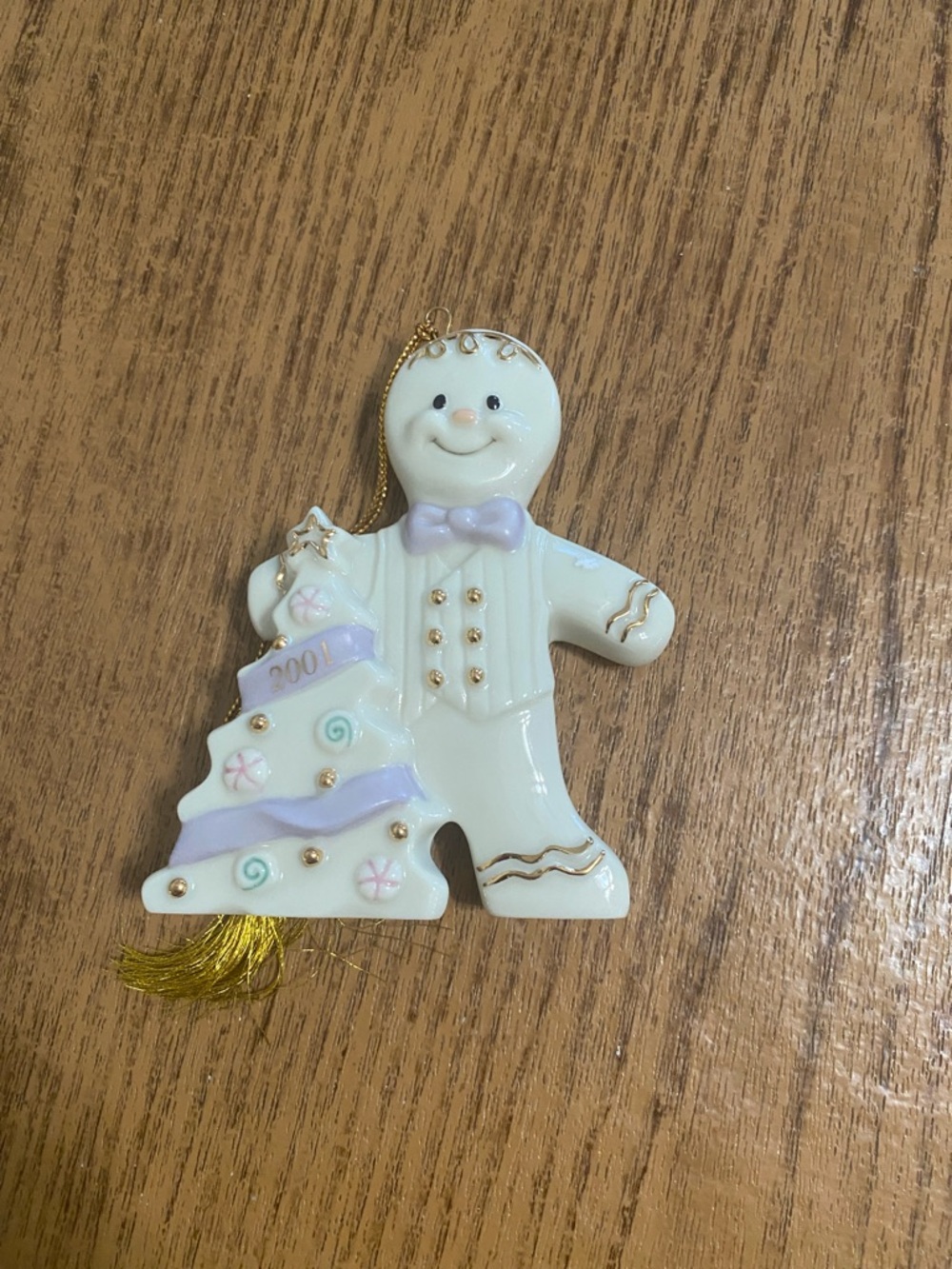 Lenox White and Lavender Porcelain Gingerbread Ornament with Gold Accents